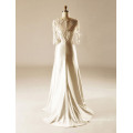 Sweep Train Tulle Sleeve Beach Wedding Gown